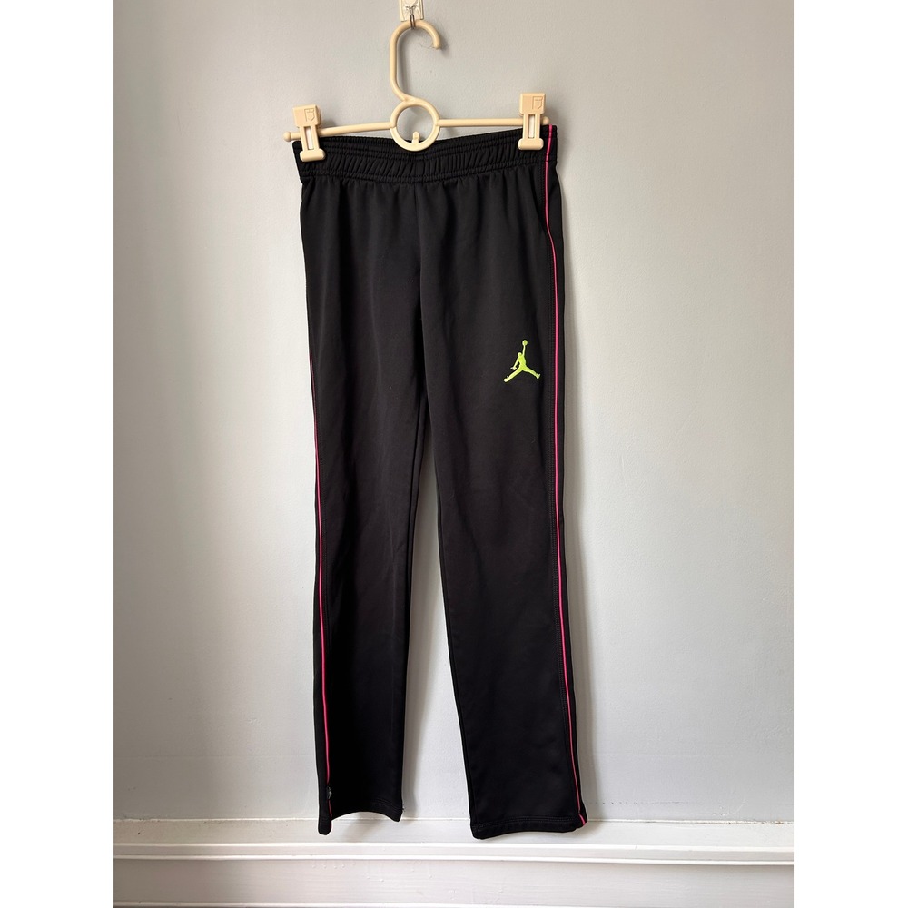 Jordan Therma-FIT Kids Track Pants Black Pink Lime Jumpman Size L 12-13 YRS